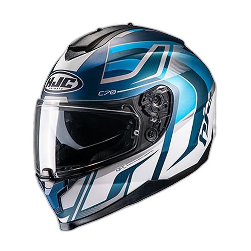 HJC Casco HJC C70 Lantic Blanco Azul Gris S, BLANCO-AZUL-GRIS, S 55cm - 56cm - Para medirte debes posicionar el metro entre 1.5 y 2 cm sobre la ceja disponible en Guatemala