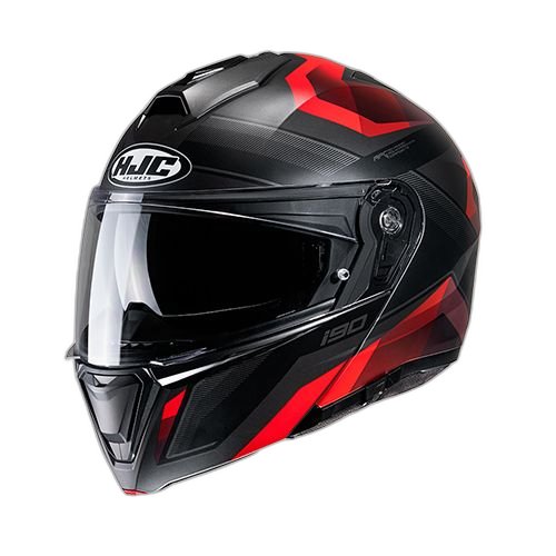 HJC Casco HJC i90 Lark Negro Rojo M, NEGRO MATE-ROJO, M 57cm - 58cm - Para medirte debes posicionar el metro entre 1.5 y 2 cm sobre la ceja disponible en Guatemala