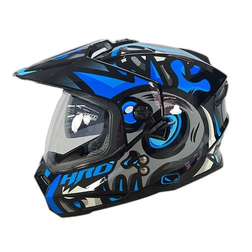 HRO Casco HRO MX330 Colors Negro Azul L, NEGRO MATE-AZUL, L 59cm - 60cm - Para medirte debes posicionar el metro entre 1.5 y 2 cm sobre la ceja disponible en Guatemala